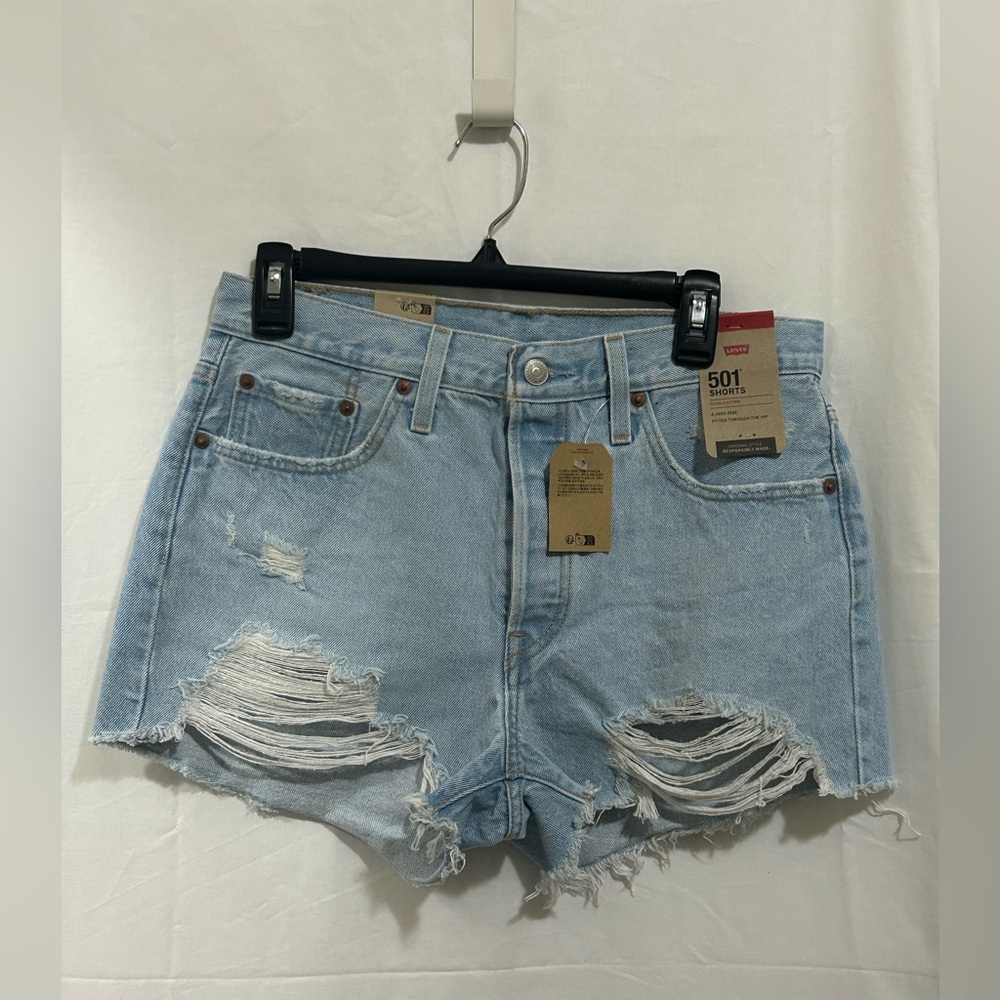 Levi's - Women's Distressed Denim Shorts - Light Blue